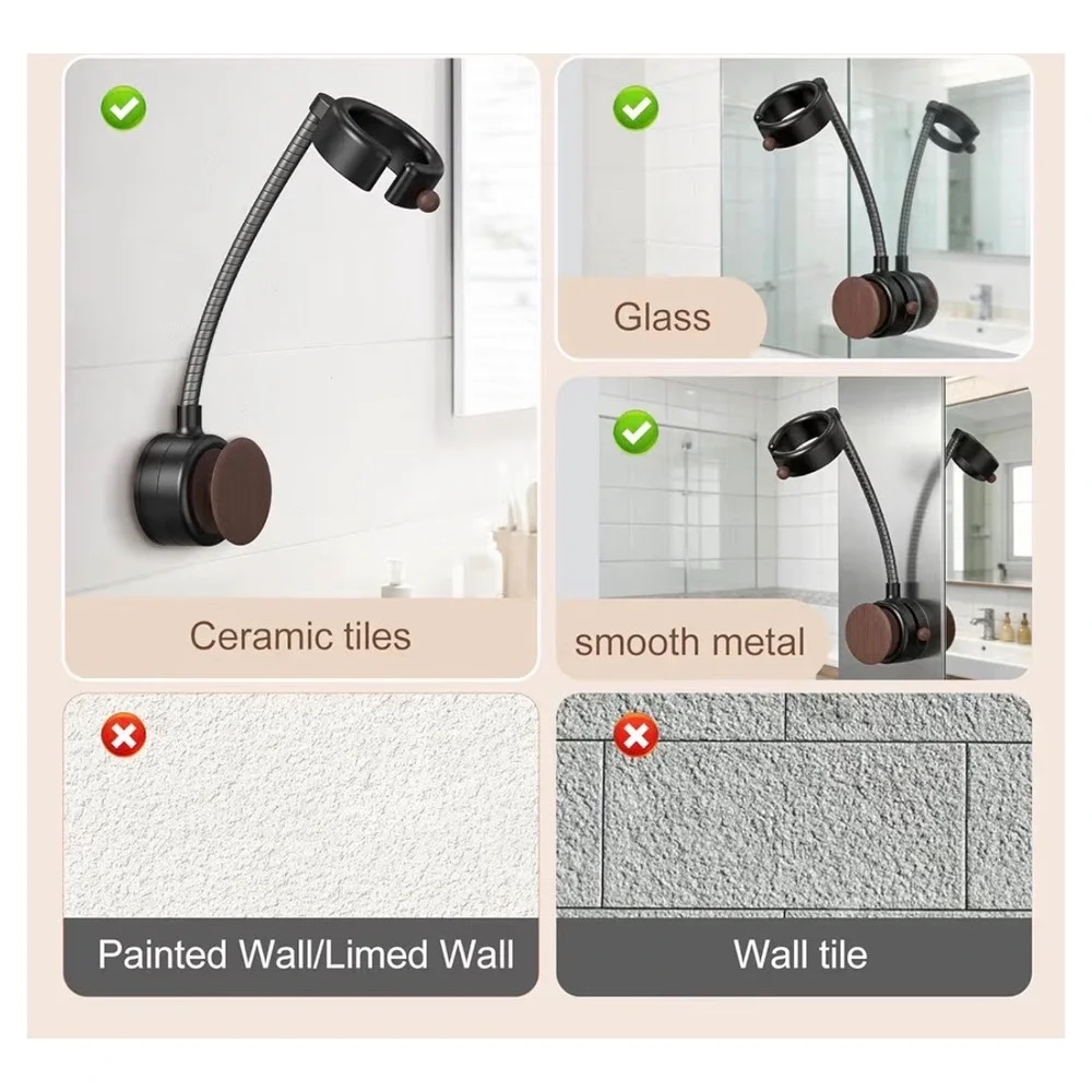 Hands Free Hair Dryer Holder Wall Mount 360° Adjustable Suction Cup Stand